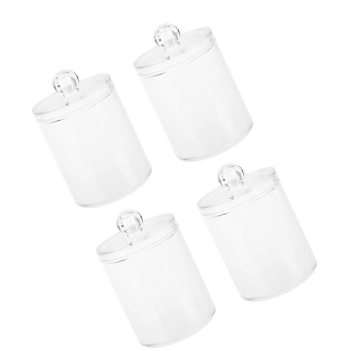 4 Pcs Transparent Cotton Swab Storage Jar Candies Snacks Toothpick Plastic Bottle Cosmetic Container With Lid For Home Store