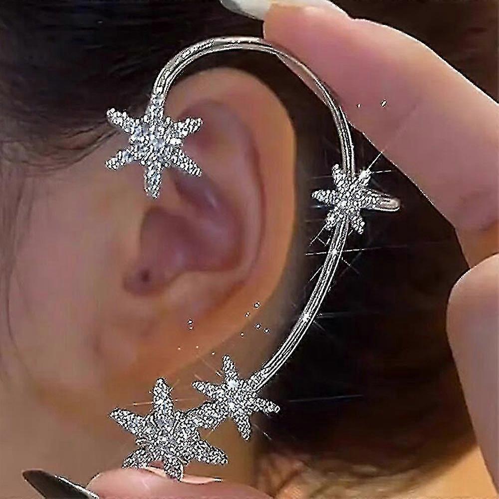 sparkling Zircon Snowflake Earrings Ear Wrap Dangle Ear Cuff Non Piercing Earrings Gift