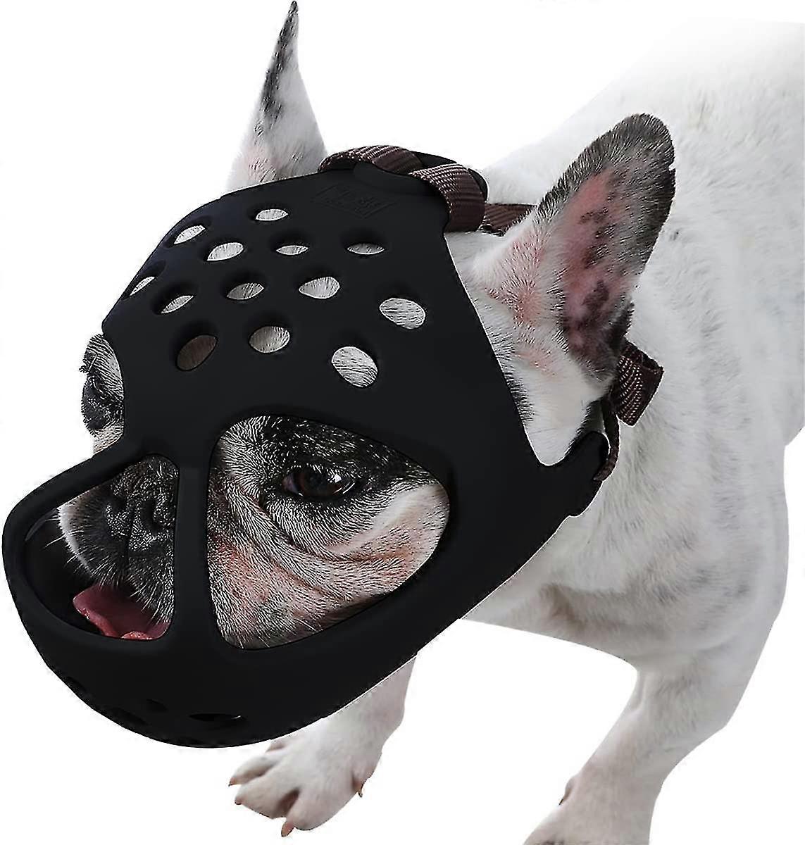 Dog Muzzle For Short Snout Dogs, Soft Silicone Breathable Bulldog Muzzle For Biting, Chewing, Licking, Ideal For Flat-faced Dogs