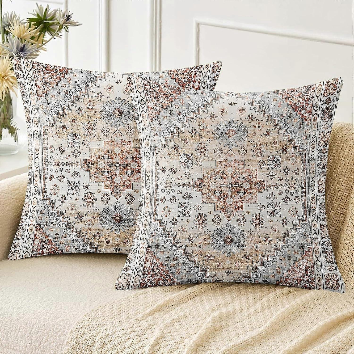 Boho Throw Pillow Covers 18x18 inch Set of 2,Soft Pillowcases Bohemia Carpet Pattern Decorative Sofa Living Room Bed Square Pillow Case Cushion Cover-