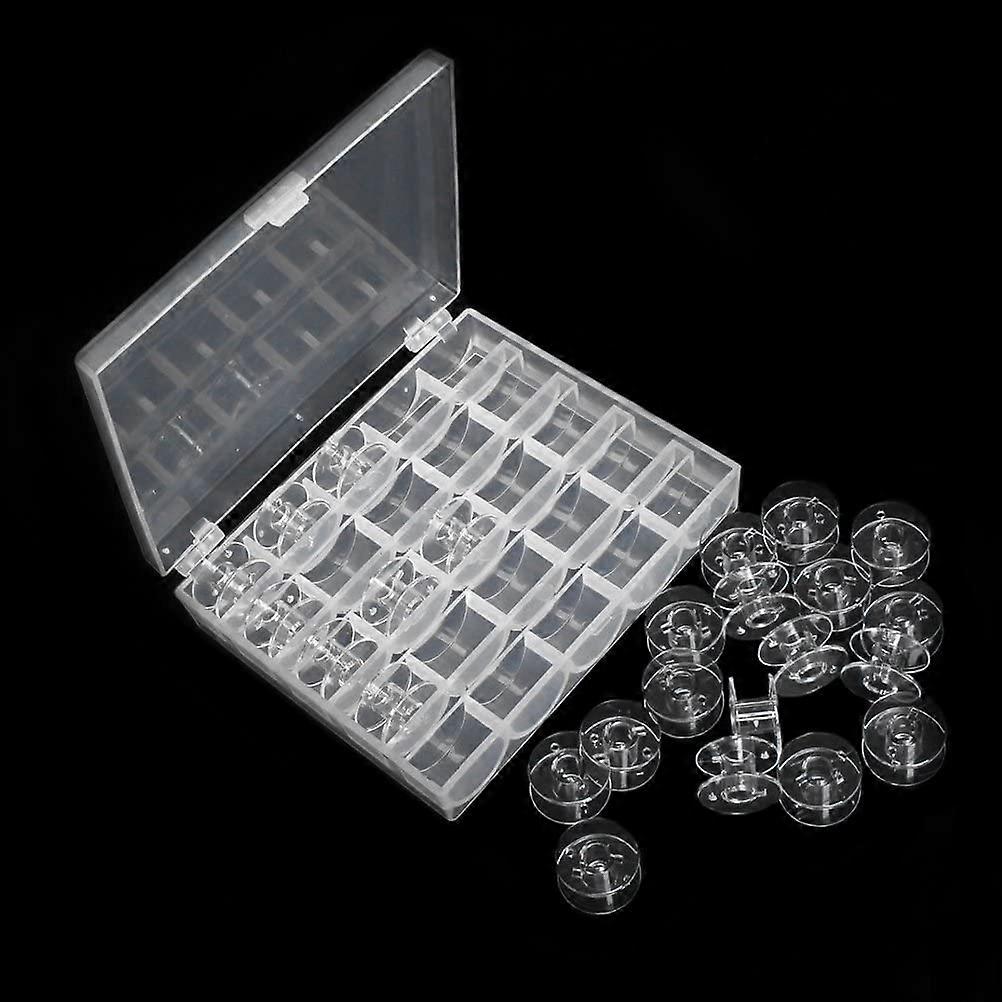 Sewing machine bobbins including storage box, transparent, 25 pieces