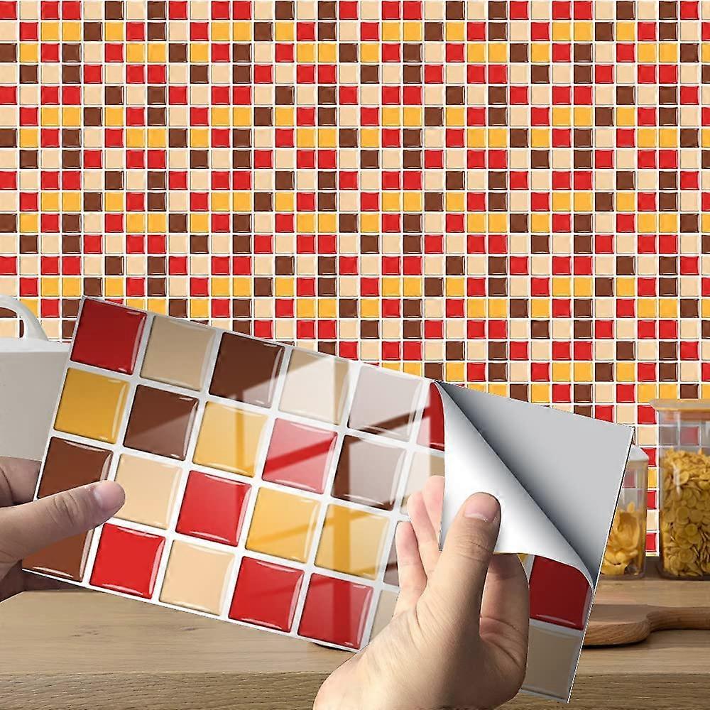 24/48 Pieces Rectangle Decorative Tile Adhesive for Bathroom and Kitchen Tile Stickers,(Yellow Mosaic,24 Pieces) Marble Pattern Waterproof Mosaic Adhe
