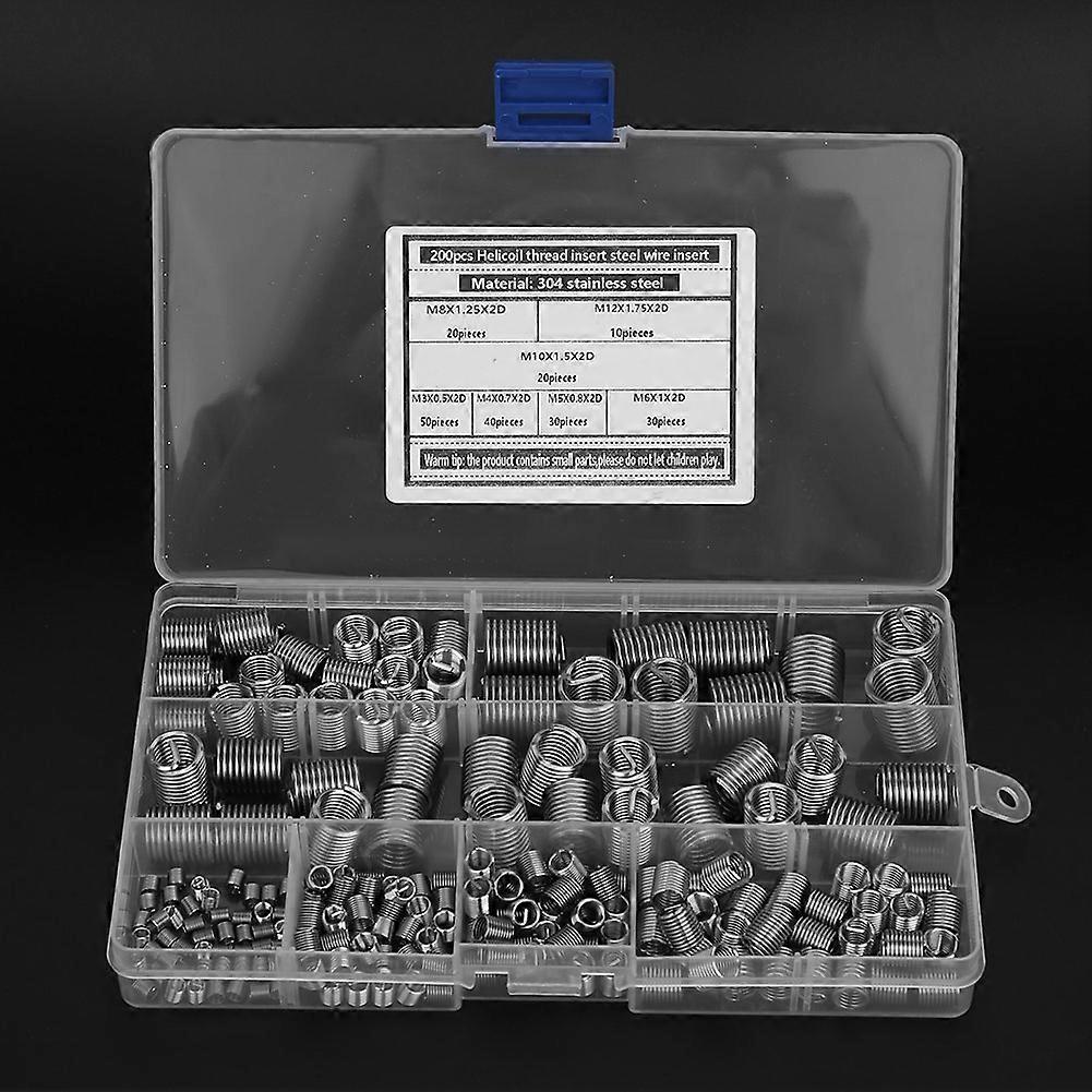 304 Stainless Steel Thread Insert Assorted Set, M3-M12 Inner Thread, 200pcs