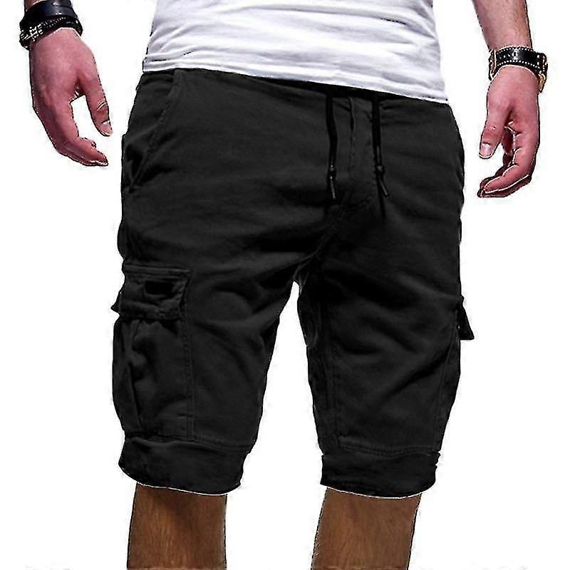 Mens Plain Cargo Combat Shorts Drawstring Half Pants With Pockets