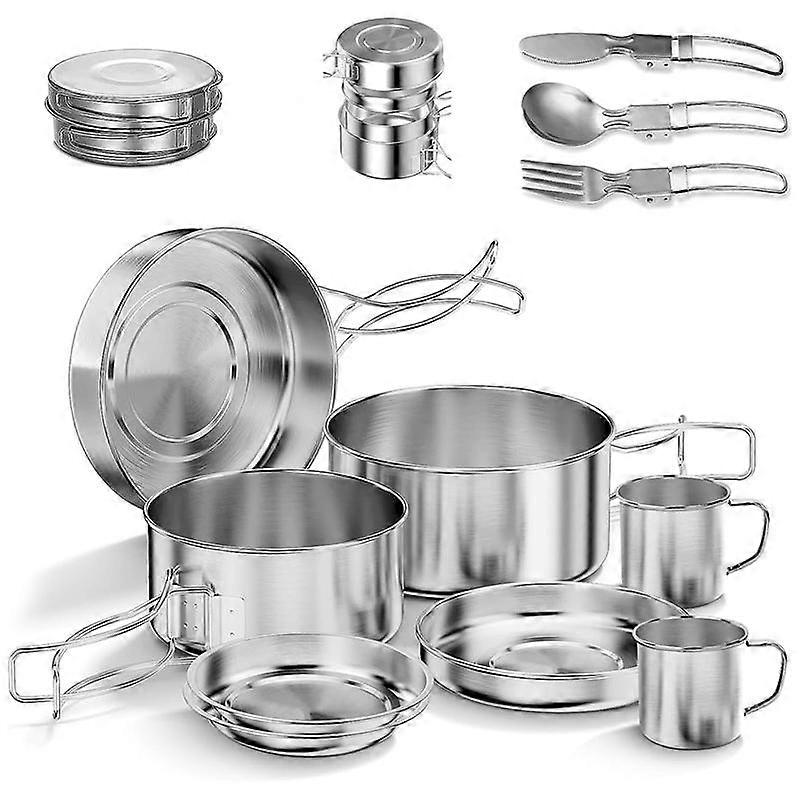 Camping Cookware Set,Stainless Steel Camping Pot, Portable Outdoor Tableware Set, Foldable and Stackable Pot Set
