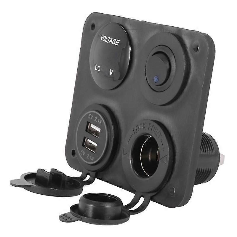 Panel de 4 Funciones, Cargador USB Dual, LED verde, voltios, 12V, toma de corriente, interruptor de encendido y apagado