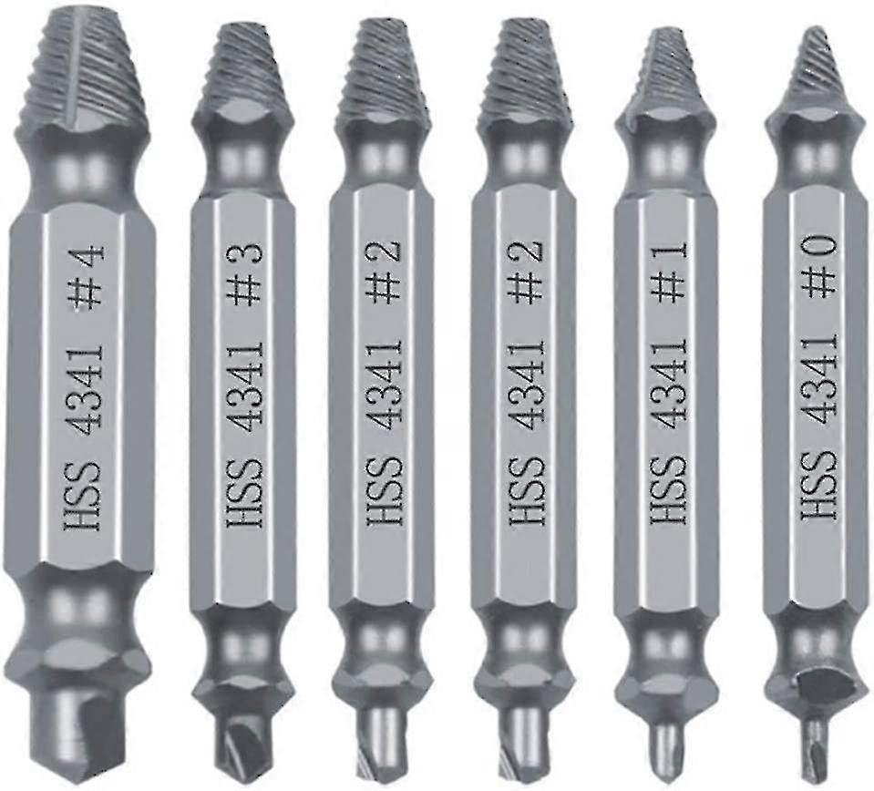 Speed Out Screw Extractor Drill Bits Tool Set Broken Damaged Bolt Remover Guide Set Broken Easy Out Fastener Kit (6 Pieces Hss 4341#, Silver)