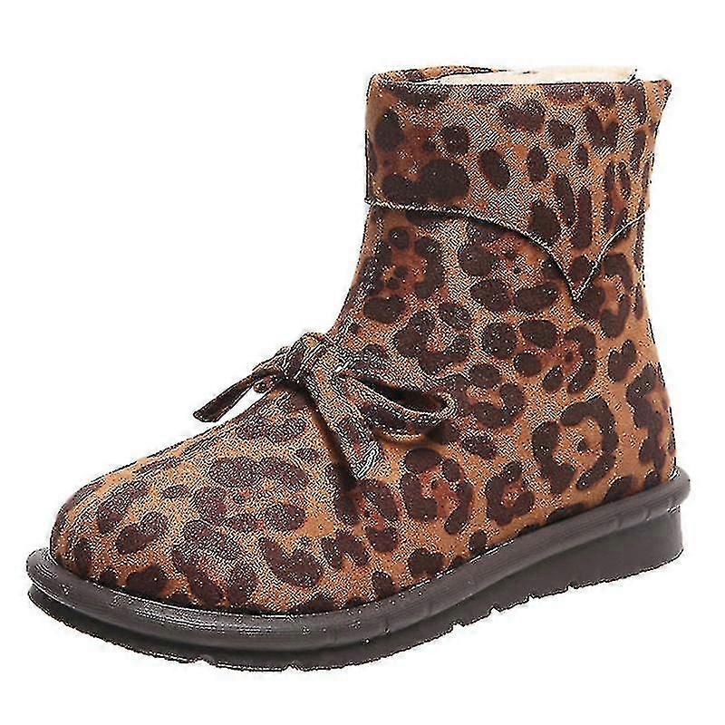 Womens Snow Boots Round Toe Booties Flat Winter Warm Shoes Fur Lined Ankle Boot