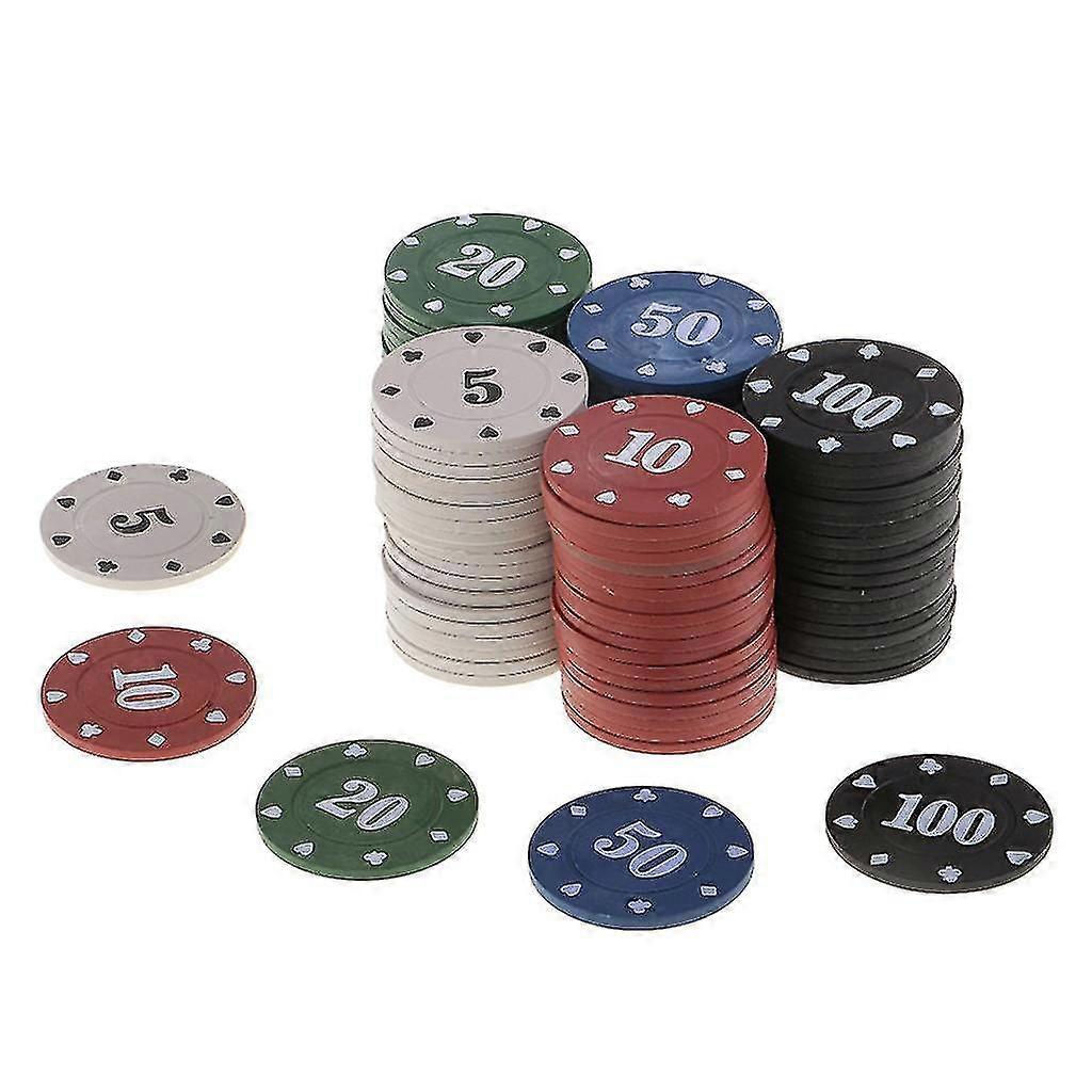 100pcsラウンドプラスチックチップカジノポーカーカードゲームバカラカウンティングアクセサリーダイスエンターテイメントチップ5/10/20/50/100-JKSHD