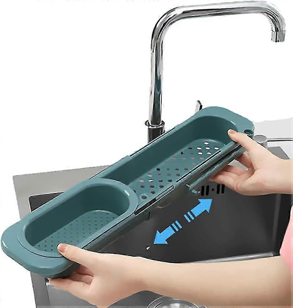 Kitchen Sink Rack Storage Basket Telescopic Drainer Dish Strainer Sponge Organizer Gray