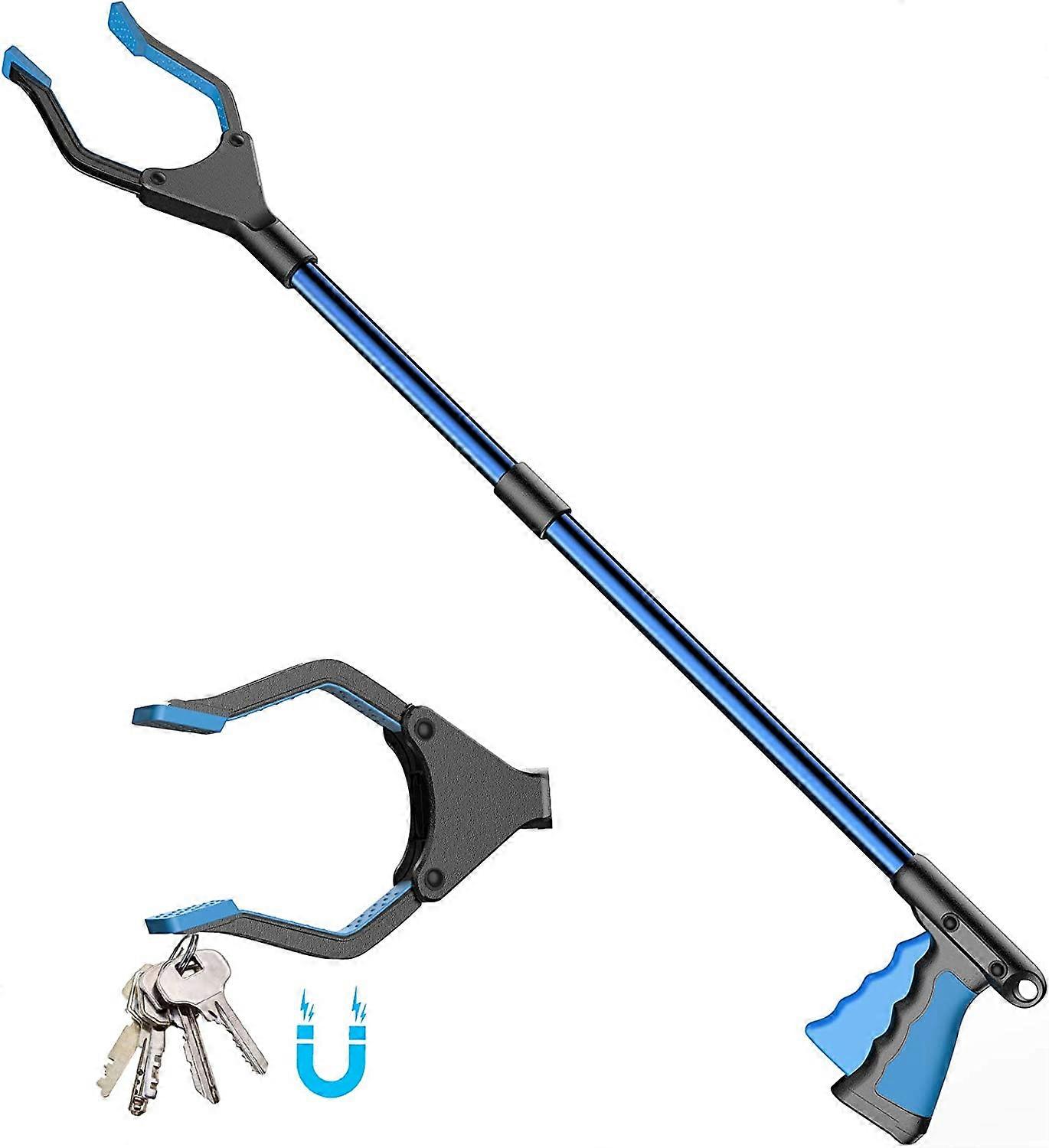 Dww-Blue Pickup Tools, Telescopic Grabber, Garbage Grabber, 81cm Long Grabber Stick with Sturdy Handle and Magnetic Tip, Lightweight 90 Rotating Head 
