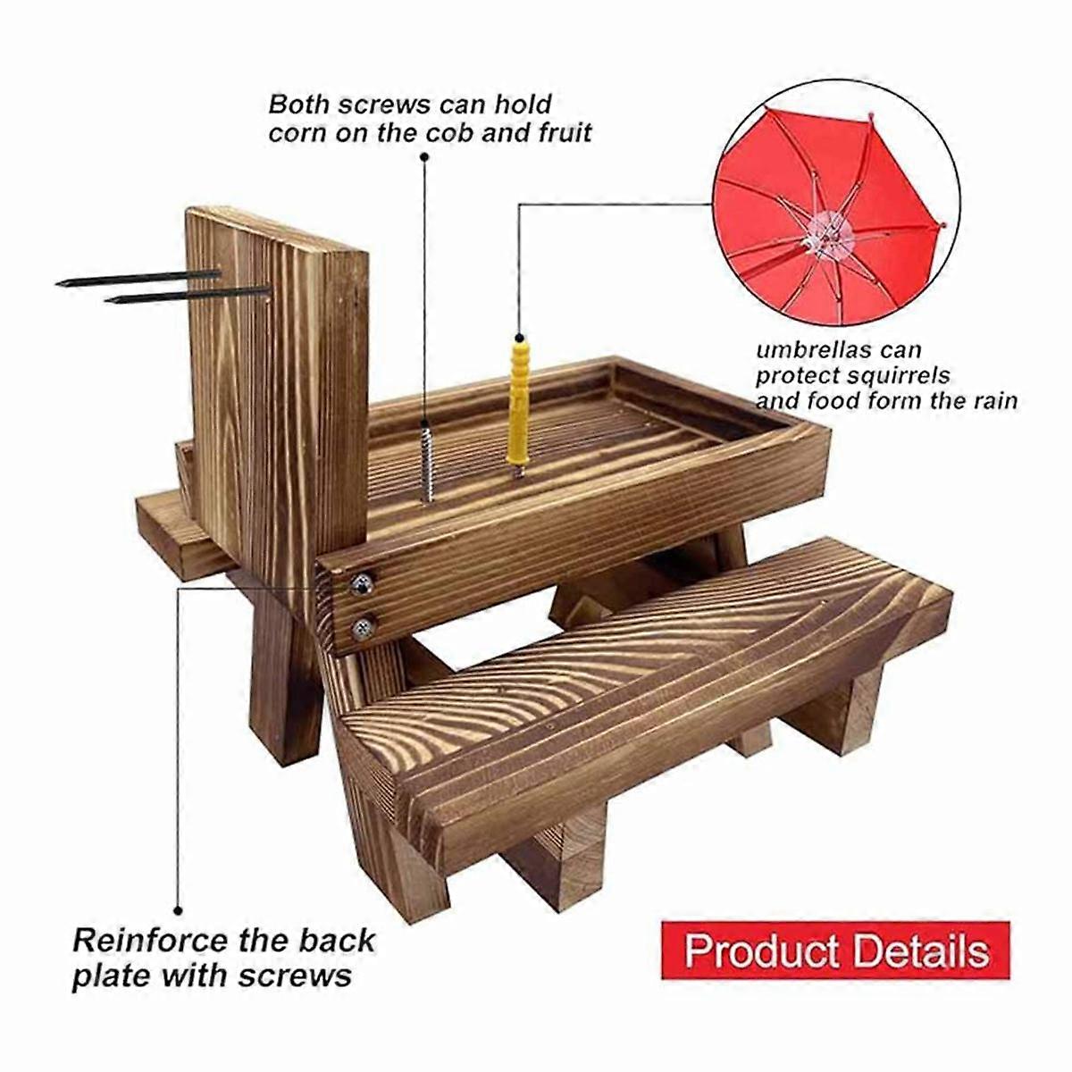 Squirrel Feeder Picnic Table with Umbrella,Wooden Squirrel Feeders for Outside,Cute Chipmunk Feeder+Solid Structure B