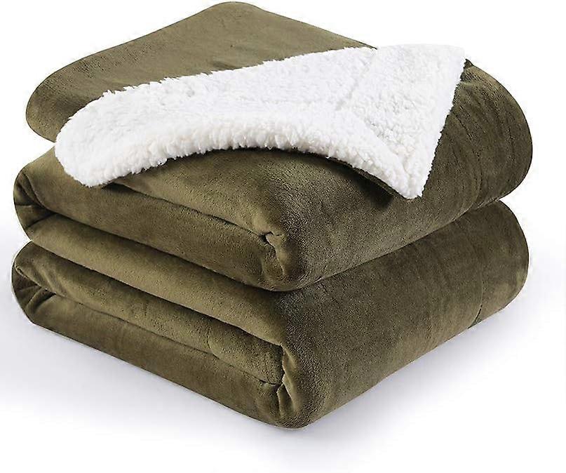 Fleece Throw Decke Reversible Sherpa Flanell Decke Super Soft Fuzzy Plüsch Mikrofaser (60 "x80" Military Olive Green)