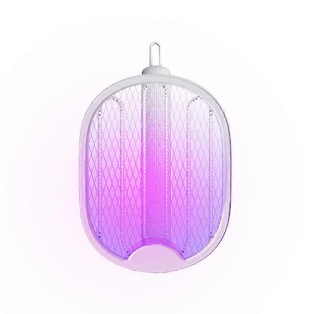 4 IN 1 Foldable Electric Mosquito Swatter Wall-mounted Handheld 3000V Rechargeable Mosquito Fly Racket Adjustable Bug Zapper white oval