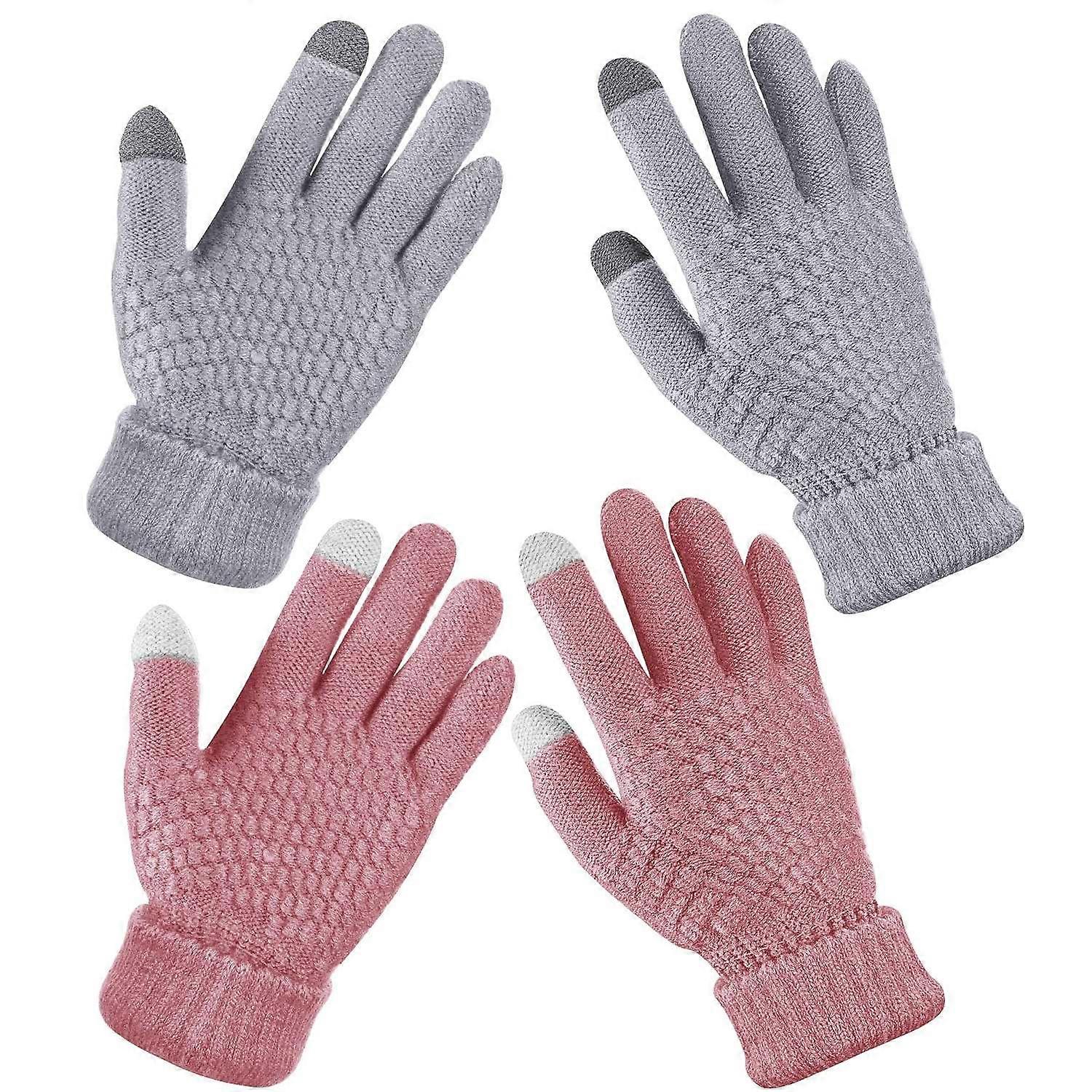 2 pairs of winter touch screen gloves warm wool lining knitted gloves with elastic cuffs
