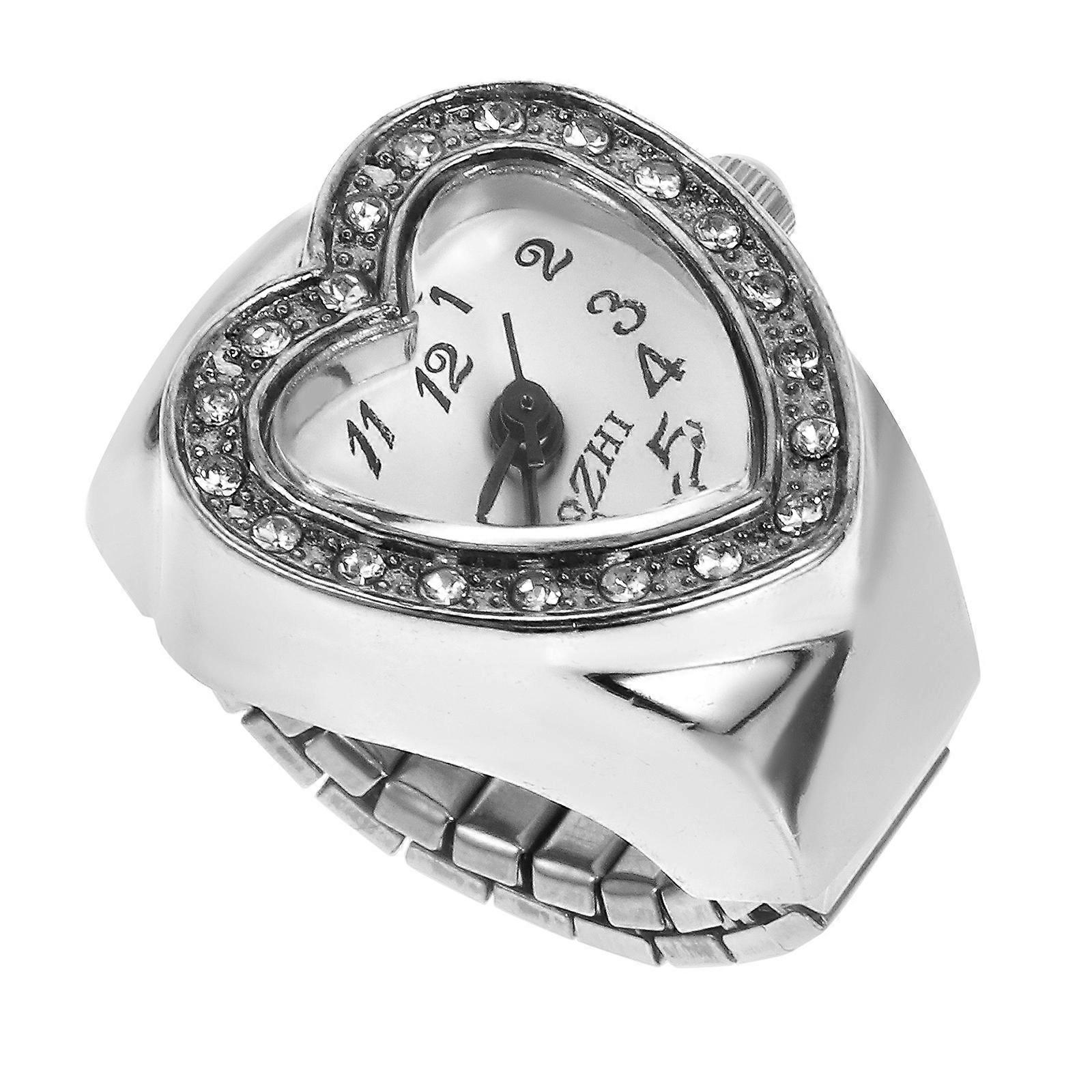 1Pc Elastic Finger Ring Watch Heart Shape Quartz Watch Retro Watch for Men Women