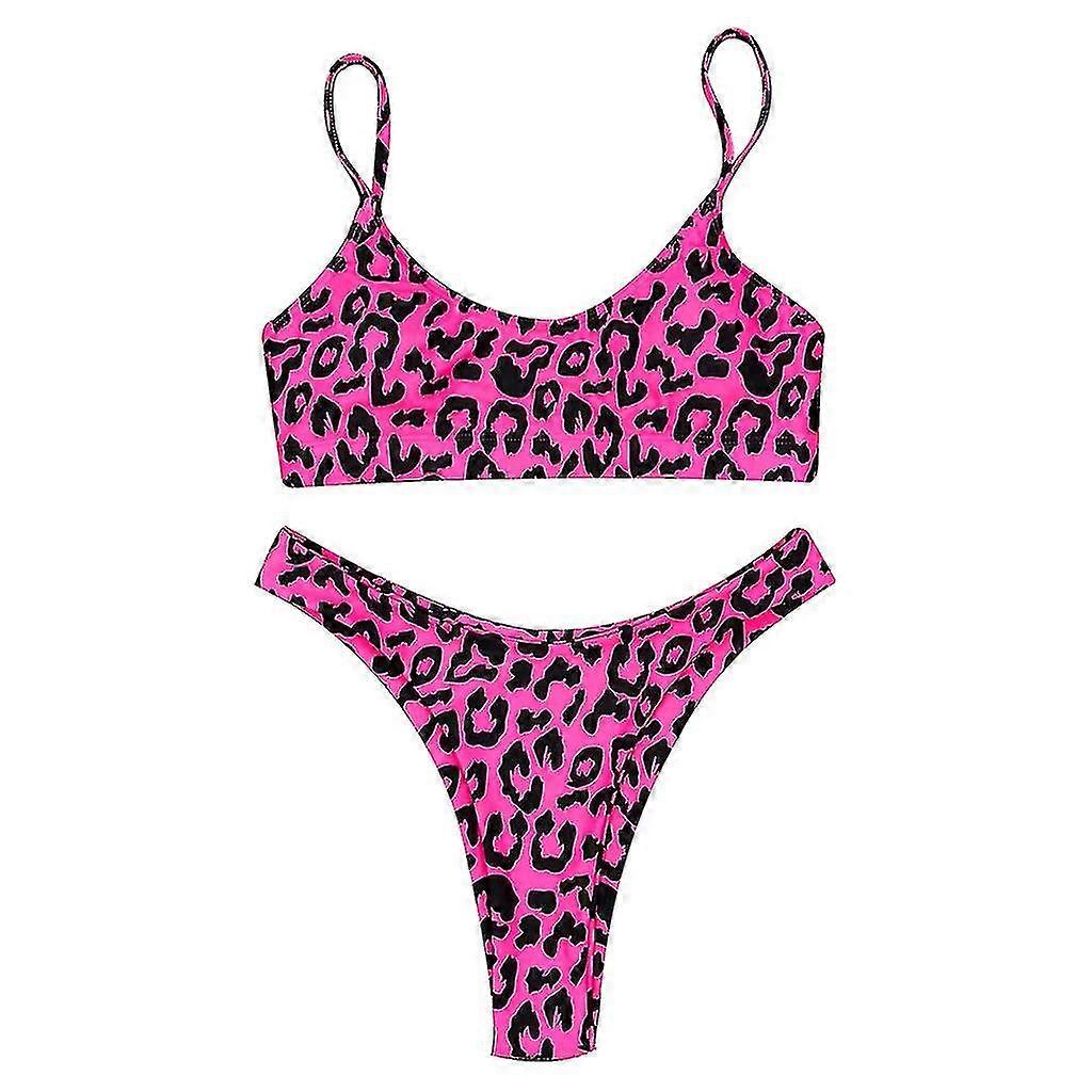Women Sexy Two Piece Bikini Set Boho Leopard Snakeskin Printing Swimsuit Strappy Push Up Padded High Cut Bathing Suit Be
