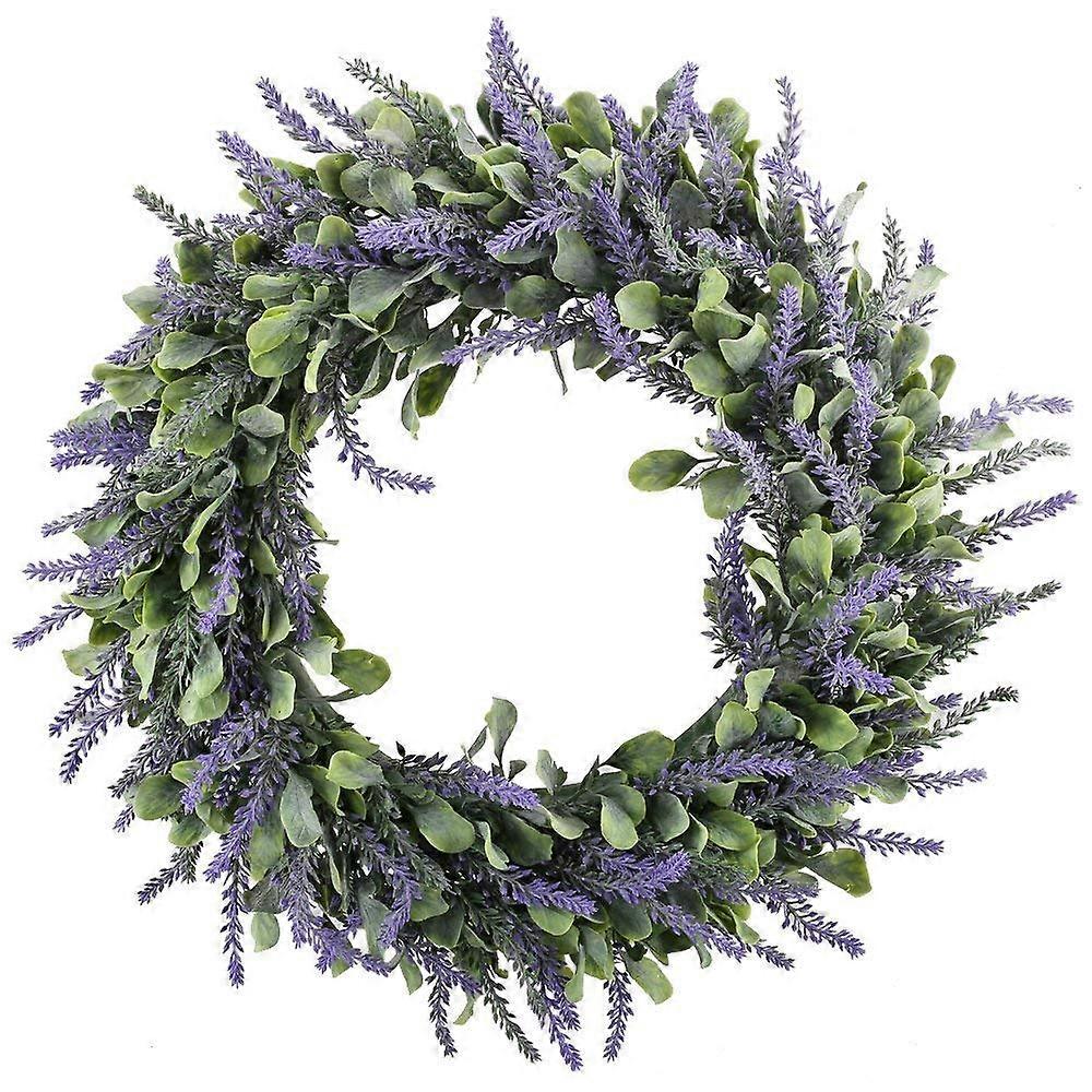 Artificial Lavender Wreath Plastic Spring Wreath Fake Silk Purple Front Door Wreath for Spring Front