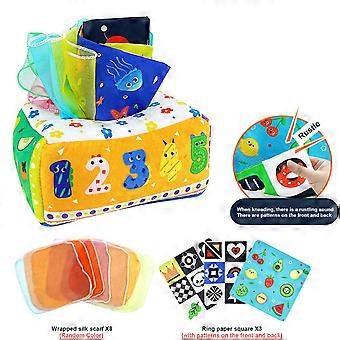 Baby Tissue Box Toy, Bus Shape Sensory Toys for 6-24 Months, Fine Motor Skill Development Gift