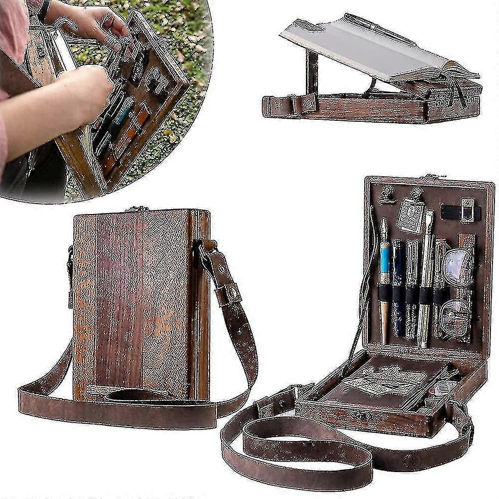 Yazarlar Messenger Retro Ahşap Kutu Sanatçı Aracı Depolama Kutusu Crossbody PostaCı Çantası Çok İşlevli