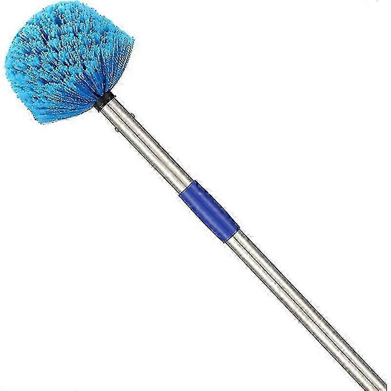 Cobweb Duster With Extension Pole, Medium Stiff Bristle Cobweb Duster Head And 6ft Stainless Steel Ceiling Fan Duster For Indoor Outdoor Cleaning Blue