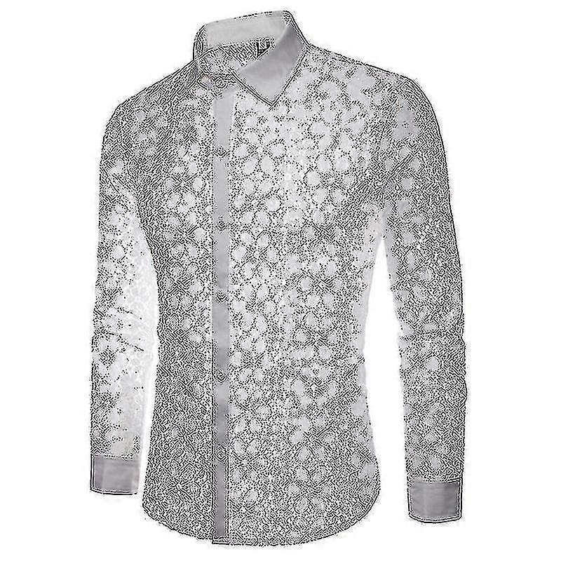 Men's Fishnet Button Down Shirts, See Through Lace Sheer Shirts