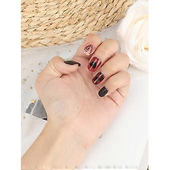 Rood Zwart Dambord Gedrukt Valse Nagels, Ultra-flexibel Langdurig Nep Nagelsgelei, Lijm Model