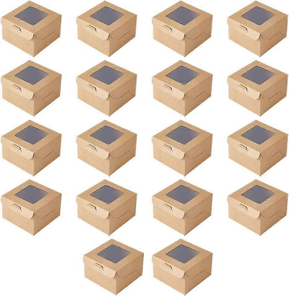 18Pcs Dessert Box Cookie Boxes 4x4x2.52 inch Kraft Paper Box with Window Small Bakery Box Mini Cake Boxes Pastry Box for Soap Cupcakes Cookies Macaron