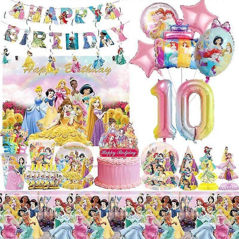 プリンセス誕生日パーティーデコレーションキッズハッピーガールプリンセステーマ使い捨て食器白雪姫ベルバルーン用品