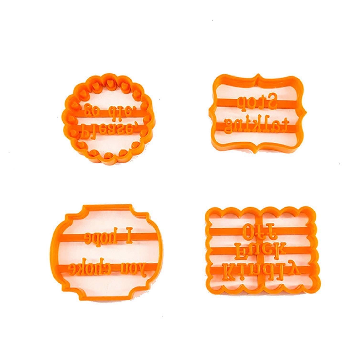 4Pcs Funny Cookie Cutters Baking Biscuit Plastic Moulds Set with Fun Irreverent Phrases for Home DIY