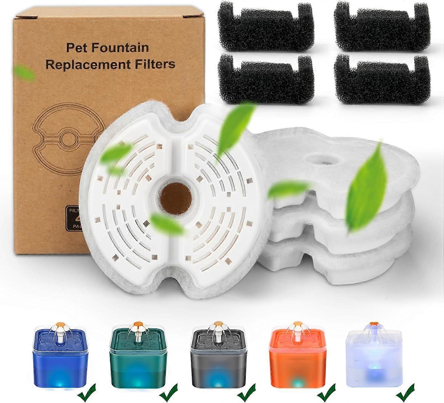 SBSGV Cat Water Fountain Filters, Multiple Filtration Pet Water Fountain Replacement Filter,4 Cotton Activated Carbon Cat Fountain Filters and 4 Pre-f