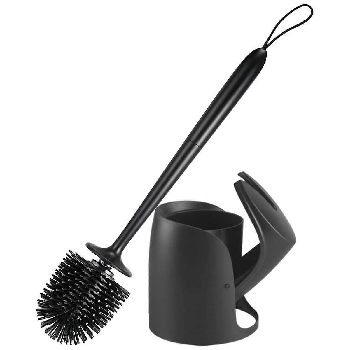 WC Brush with Holder, Silicone Toilet Brush Set with Long Handle, Automatic Holder