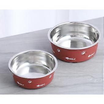 Cat bowl, wall mounted cat food dish, cat food and water bowl, stainless steel pet bowl, non-slip no spill pet food bowl (brown) 14*5.5cm