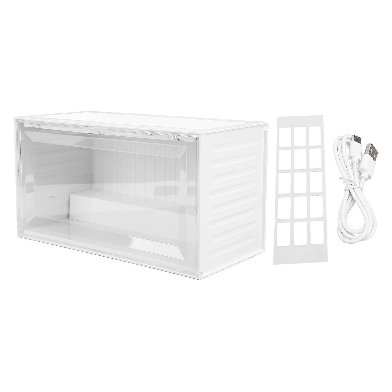 Clear Figures Display Case with LED Sensing Constant Light 2 Tier Anti Dust Protection Showcase Collectible Display Case White