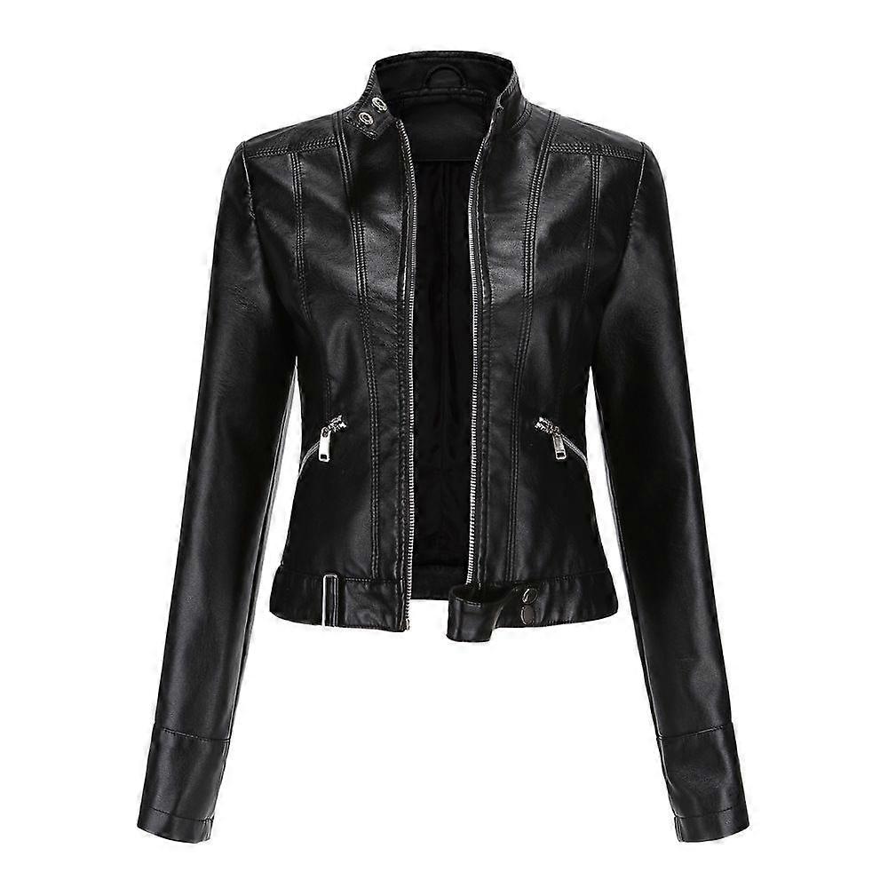 Veste en cuir pour femmes casual zipper regular-fit