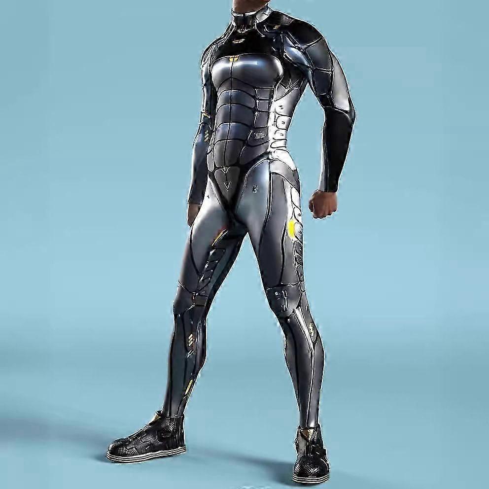 アイアンロボットジャンプスーツ3Dプリントボディスーツハロウィーンカーニバルパーティーコスチューム男性用