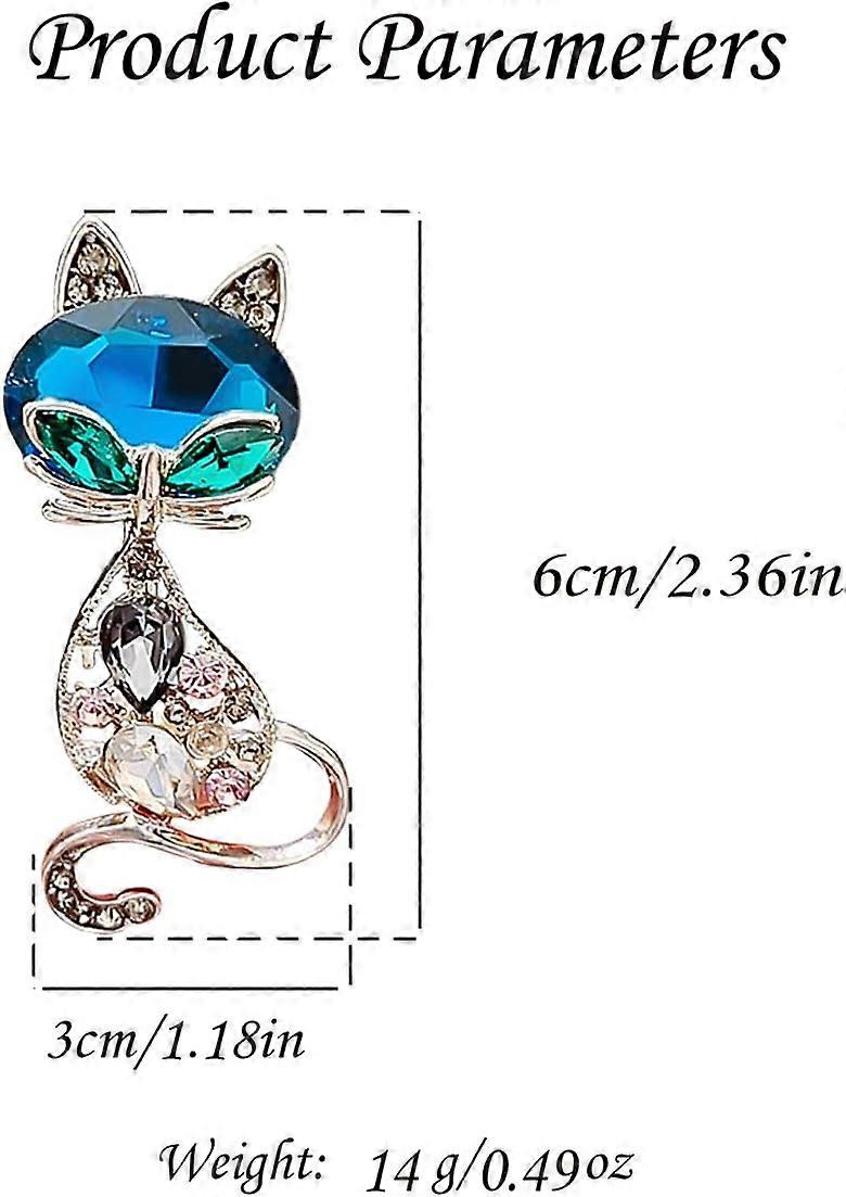 Vintage Rhinestone Cat Brooch with Blue Crystal Accents, Silver