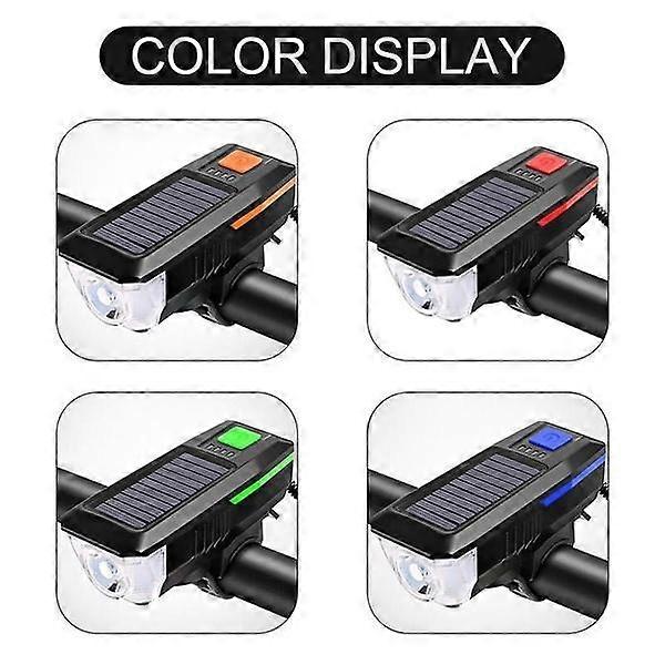 Solar Bike Light USB Rechargeable Waterproof Bike Light and Horn Set 3 Modes for Night Riding Gear