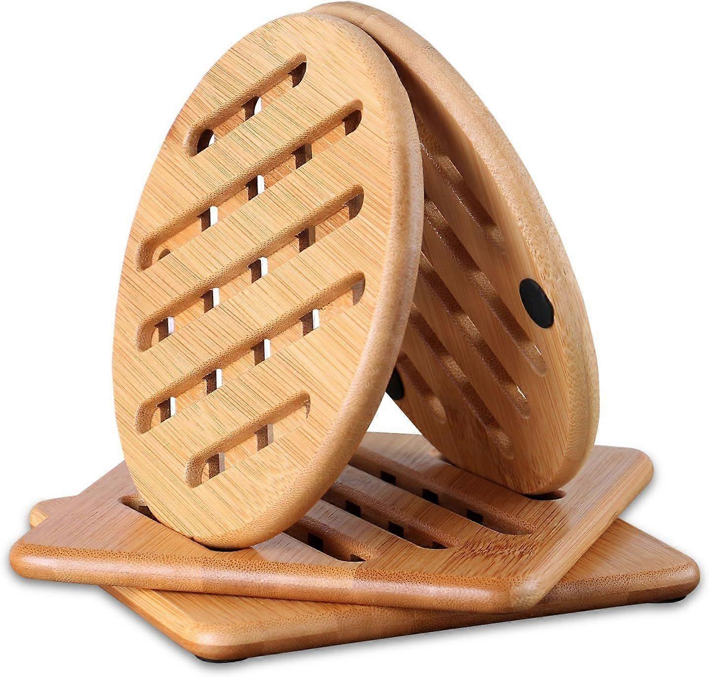 Natural Bamboo Trivet, Set of 4 Non  Slip Heat Resistant Trivet (14.8cm)