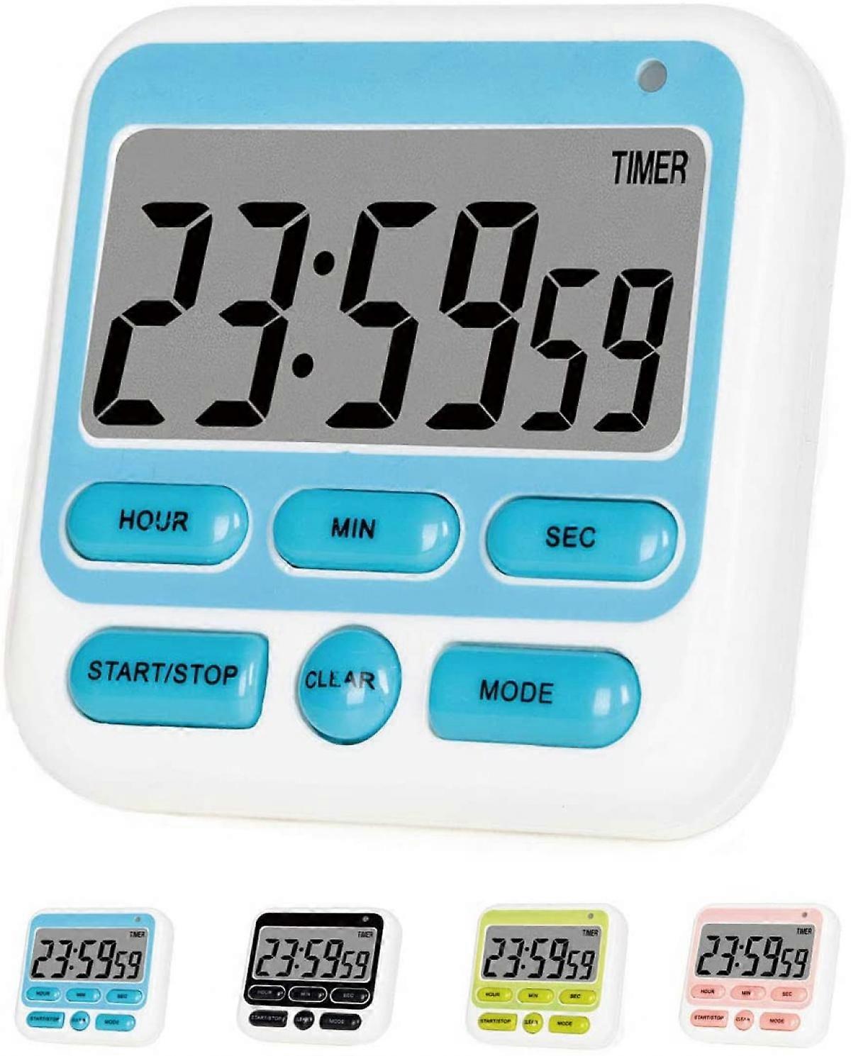 Digital Kitchen Timer, ON/Off Switch, 12/24 Hour Clock and Silent Timers,, Large LCD Display, Loud Alarm and Strong Magnet (Blue)