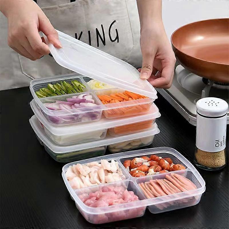 4 Grids Food Fruit Storage Box Portable Compartment Refrigerator Freezer Organizers Sub-Packed Meat Onion Ginger Clear Crisper