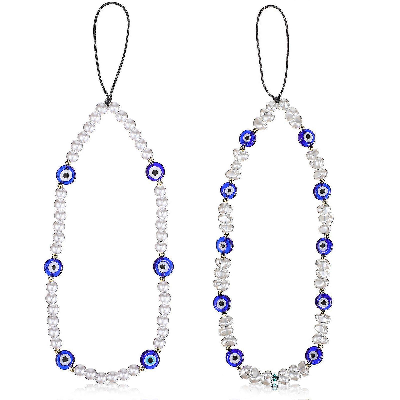 2 יחידות שרוכים טלפון נייד פנינה עין הרע חרוזים טלפון קסם רצועת יד תלייה קישוט תליון