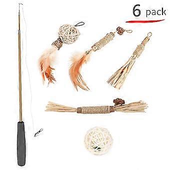6pcs / 7pcs Cat Teaser Wand with Replacement Pendant Pet Interactive Feather Toy