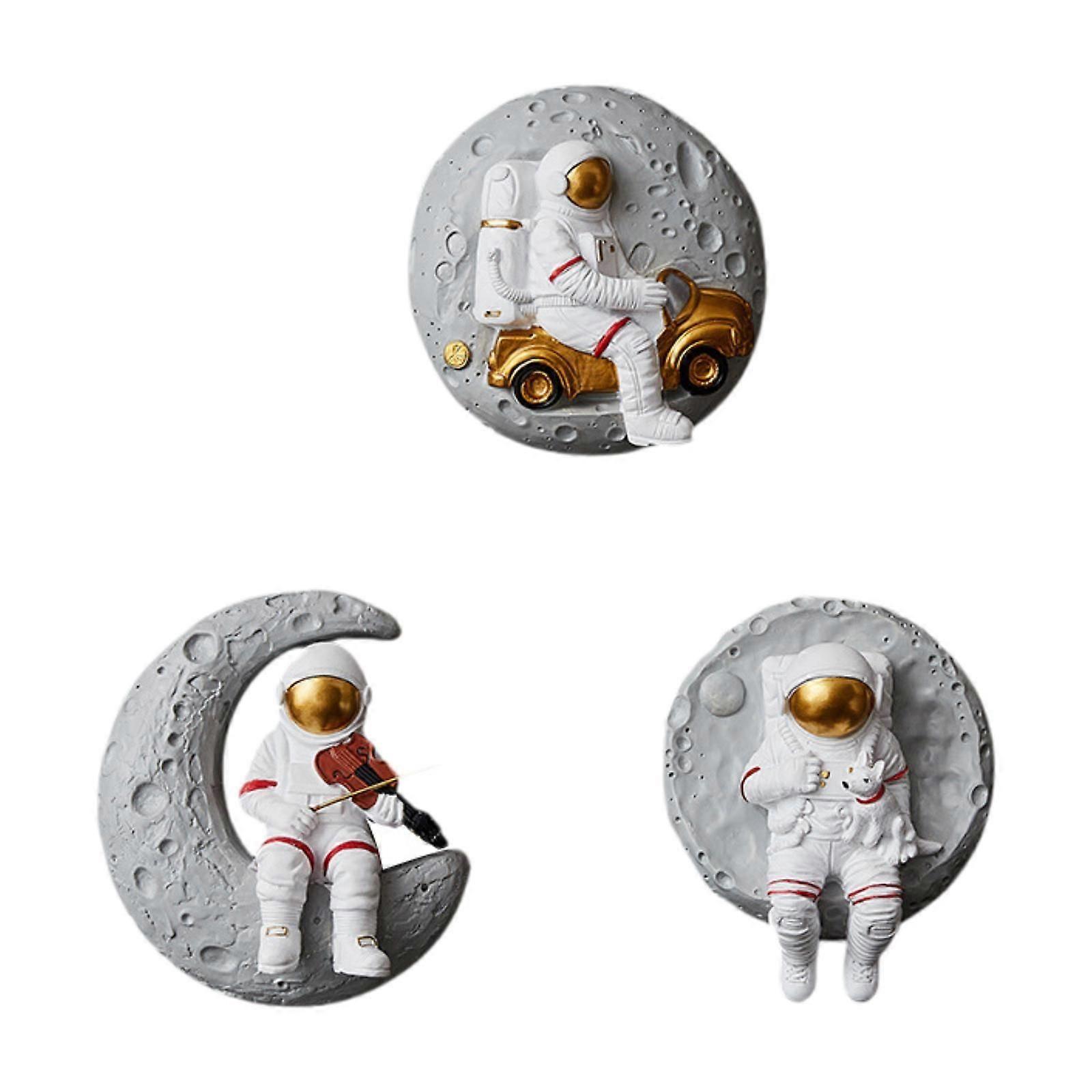 3 Adet Astronot Duvar Heykelleri Ev Bar Oturma Odası için Reçine 3D Süslemeler