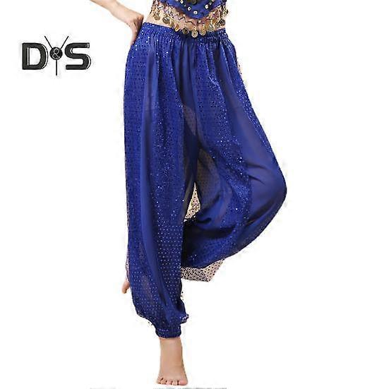 Women Performance Pants Elastic High Waist Solid Color Bloomers Sequined Decor Folk Dance Adult Belly Dance Costume Pants
