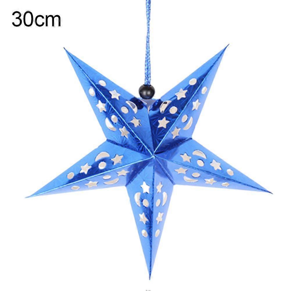 Punots Christmas Tree 3D Star Paper Hanging Hollow Pentagram Lampshade Xmas Decor