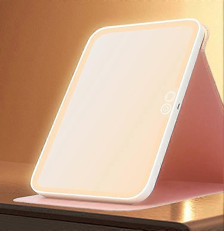 Lighted Folding Travel Mirror 3 Color Light Mode LED Makeup Mirror, USB Rechargeable, Portable, Ultra-thin, Compact Makeup Mirror, Touch Screen Dimmin