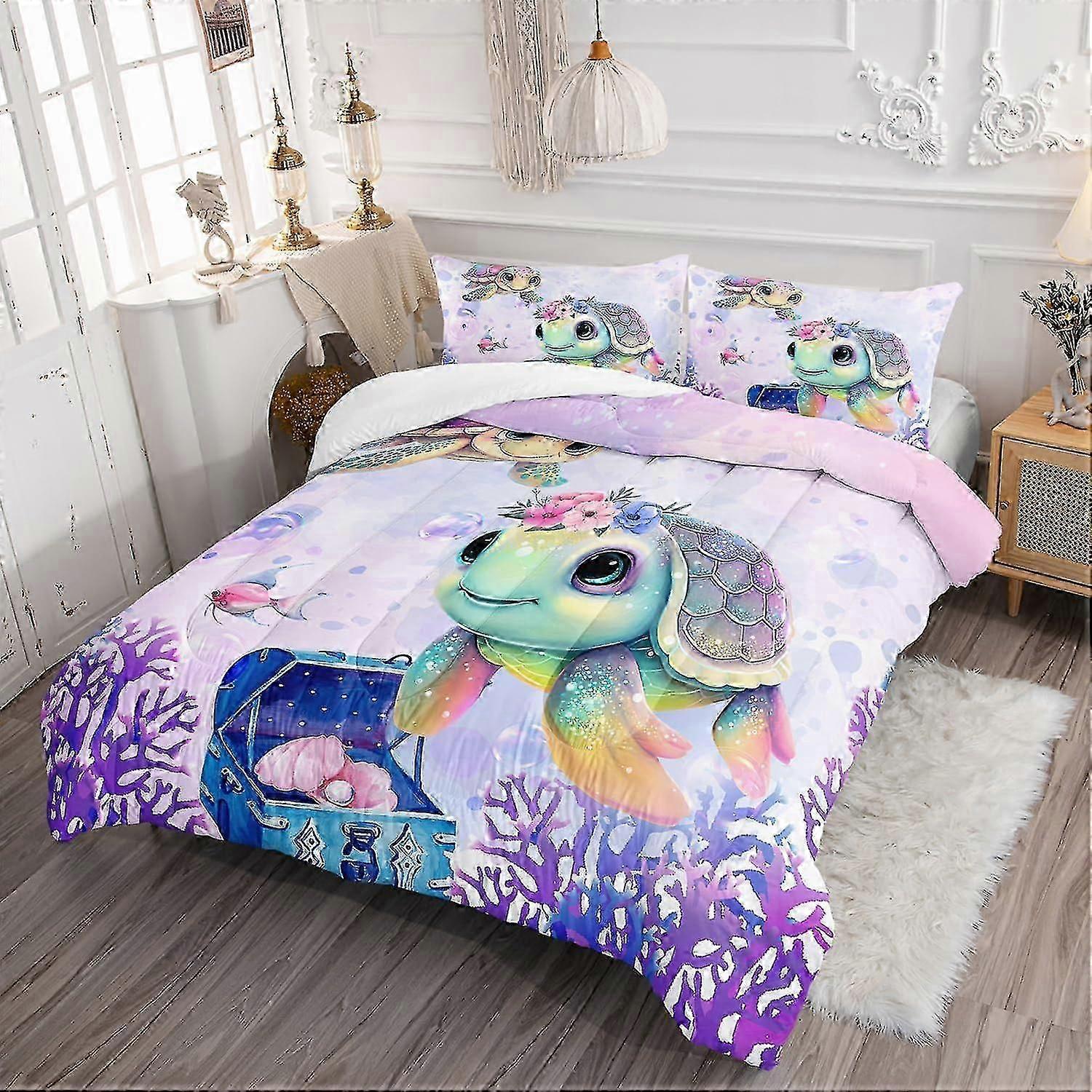 b1279 Lençóis Roxo Azul Aquarela Aquarela Peixe 3 Peças Conjunto de Cama 1 Capa de Colcha e 2 Fronhas Lençóis gb1279