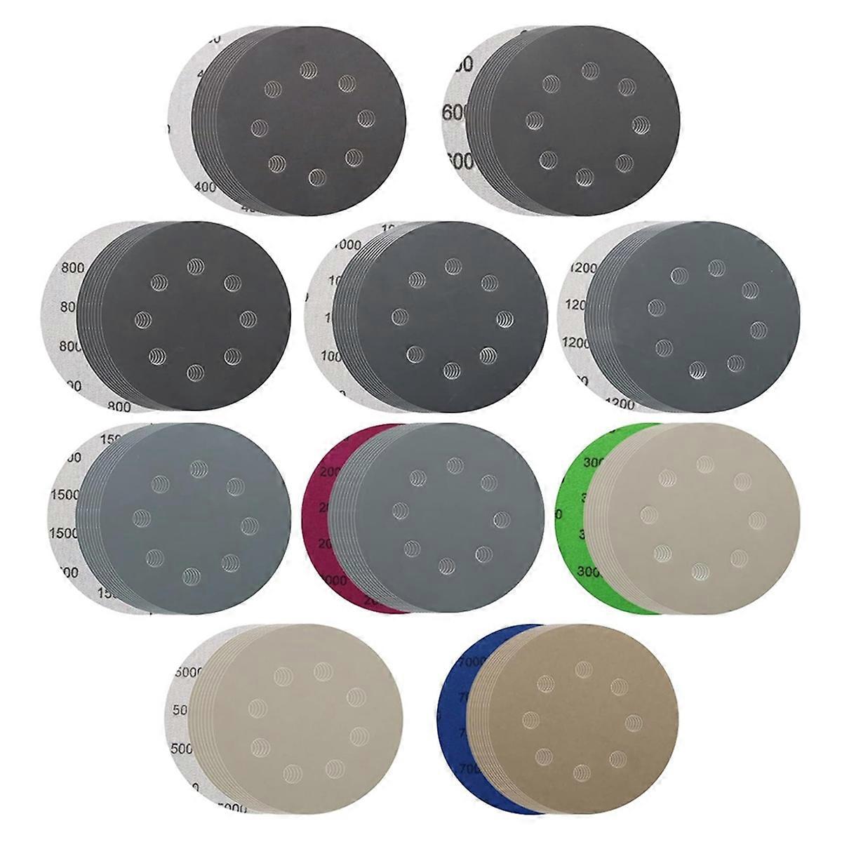 100Pcs Wet Dry Sanding Discs 125mm,5In 8 Hole Hook and Loop Sandpaper