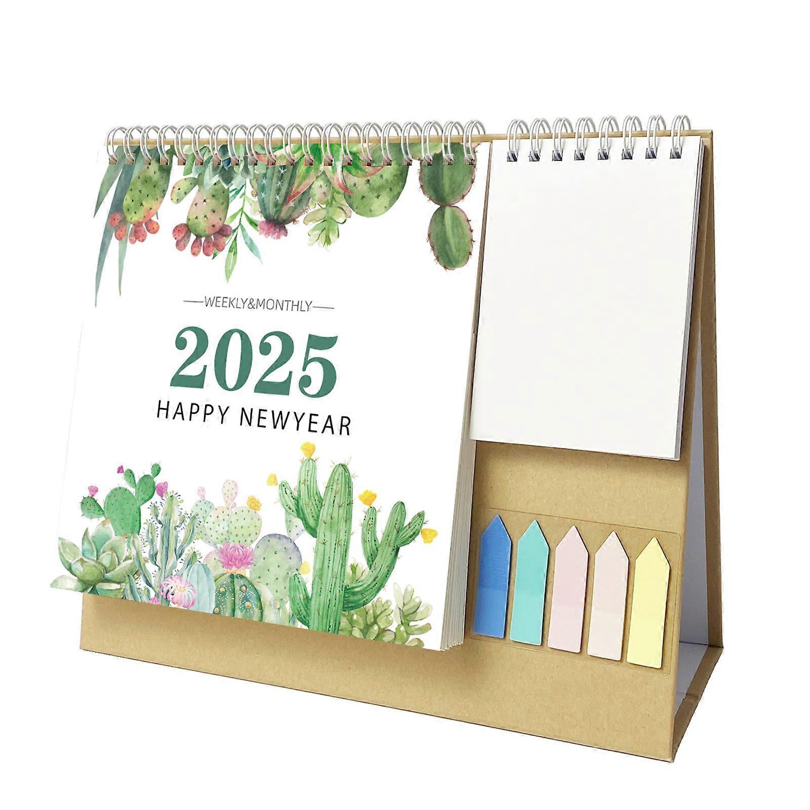 2025 Office Desk Calendar from 01/2025 to 12/2025 Twin-Coil Binding Calendar with Small Note Pad and Self Adhesive Label